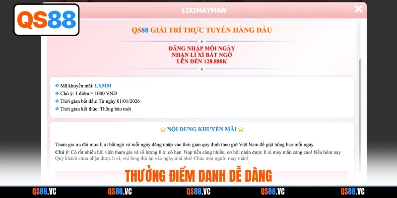 Thưởng điểm danh dễ dàng