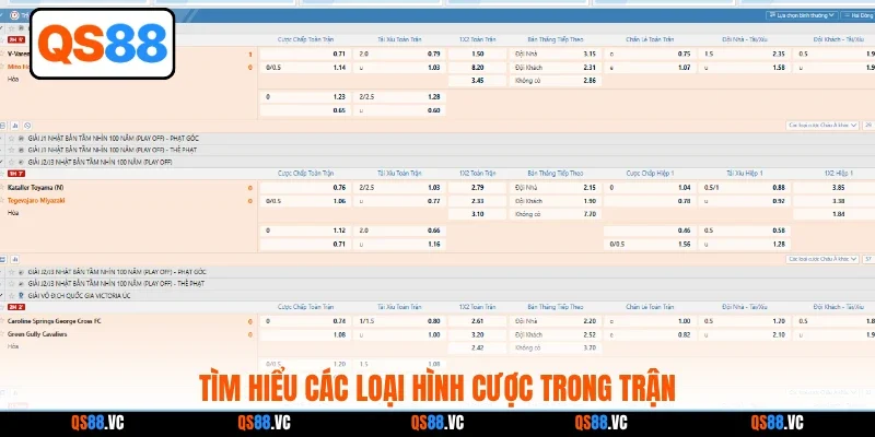 Tìm hiểu các loại hình cược trong trận